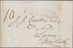 125099 CIRCA 1828 MAIL PETERBOROUGH TO KING'S LYNN WITH 'PETERBOROUGH/PENNY POST' HAND STAMP (NN196).