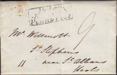 125104 1838 MAIL THORNEY ABBEY (CAMBS) TO ST. ALBANS WITH 'PETER-/-BOROUGH/PENNY POST' BOXED THREE LINE HAND STAMP (NN197).