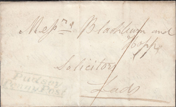 125130 1839 MAIL PUDSEY TO LEEDS WITH 'PUDSEY/PENNY POST' HAND STAMP (YK2260).