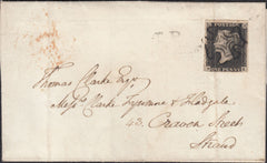125153 1840 1D GREY-BLACK PL.6 (SG3)(BE) ON COVER USED IN LONDON.
