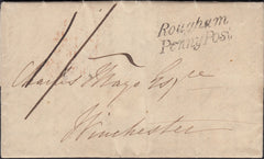 125174 1838 MAIL DOCKING HALL, NORFOLK TO WINCHESTER WITH 'ROUGHAM/PENNY POST' HAND STAMP (NK338).