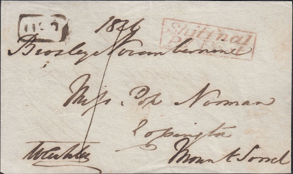 125182 1826 FREE FRONT BROSELEY TO MOUNTSORREL (LEICS) WITH 'SHIFFNAL/PY. POST' HAND STAMP (SH552).