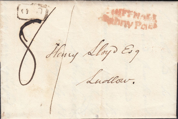 125183 1824 MAIL BROSELEY TO LUDLOW WITH 'SHIFFNALL/PENNY POST' HAND STAMP (SH550).