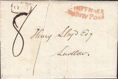 125183 1824 MAIL BROSELEY TO LUDLOW WITH 'SHIFFNALL/PENNY POST' HAND STAMP (SH550).
