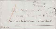 125214 1845 MAIL SOUTHWOLD TO WICKHAM MARKET (SUFFOLK) WITH 'SOUTHWOLD/PENNY POST' HAND STAMP (SK311).