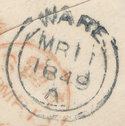 125218 1849 MAIL STANSTEAD TO LONDON WITH 'STANSTEAD/PENNY POST' HAND STAMP (HE476).