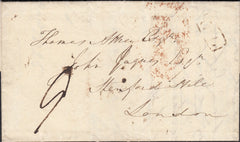 125221 1825 MAIL HENFIELD TO LONDON WITH 'STEYNING/PENNY POST' HAND STAMP (SX1192).