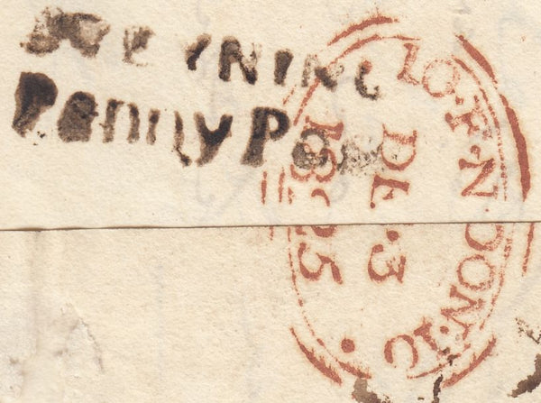 125221 1825 MAIL HENFIELD TO LONDON WITH 'STEYNING/PENNY POST' HAND STAMP (SX1192).
