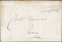 125233 1838 MAIL SOUTHWOLD TO EYE WITH 'SOUTHWOLD/PENNY POST' HAND STAMP (SK311).