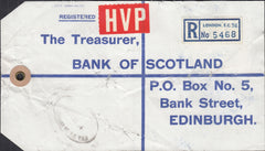 125299 1964 HIGH VALUE PACKET (HVP) REGISTERED LABEL LONDON TO EDINBURGH WITH £1 CASTLE ISSUE.