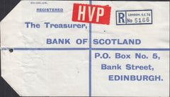 125302 1964 HIGH VALUE PACKET (HVP) REGISTERED LABEL LONDON TO EDINBURGH WITH £1 CASTLE ISSUE.