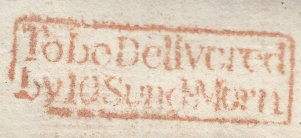125341 1824 FREE MAIL MAIL DURHAM TO LONDON, REDIRECTED WITH FINE STRIKE BOXED 'TO BE DELIVERED/BY 10 SUND.MORN' HAND STAMP IN RED (L710).