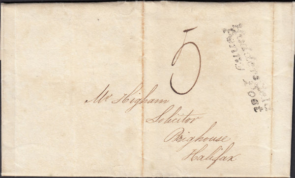 125342 1835 MAIL LOCKWOOD, NEAR HUDDERSFIELD TO HALIFAX WITH 'HUDDERSFIELD/PENNY POST' HAND STAMP (YK1498).