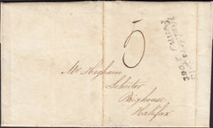 125342 1835 MAIL LOCKWOOD, NEAR HUDDERSFIELD TO HALIFAX WITH 'HUDDERSFIELD/PENNY POST' HAND STAMP (YK1498).