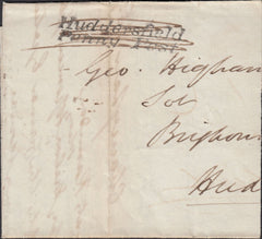125343 1836 PIECE WITH 'HUDDERSFIELD/PENNY POST' HAND STAMP (YK1498).