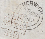 125360 1847 MAIL LONDON TO HEVINGHAM, NORWICH WITH 'HEVINGHAM/PENNY POST' HAND STAMP (NK191).