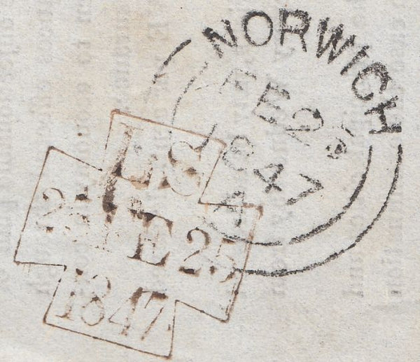 125360 1847 MAIL LONDON TO HEVINGHAM, NORWICH WITH 'HEVINGHAM/PENNY POST' HAND STAMP (NK191).