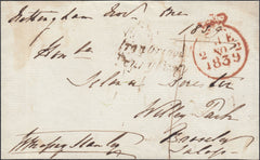125436 1839 FREE FRONT NOTTINGHAM TO BROSELEY WITH 'IRONBRIDGE/PENNY POST' HAND STAMP (SH182).