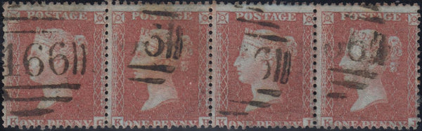 125448 1855 DIE 2 1D PL.19 S.C.14 (SG24) HORIZONTAL STRIP OF FOUR.