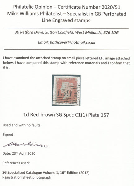 125452 1854 DIE 1 1D PL.157 S.C.16 (SG17)(EH).
