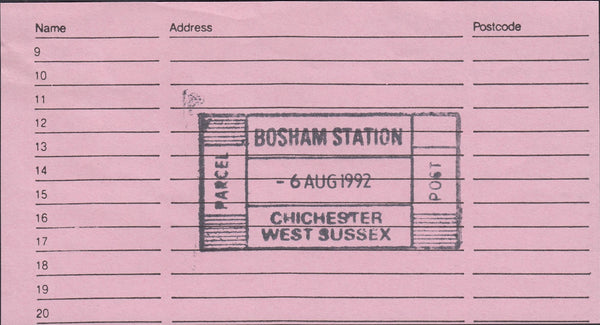 125515 1992 CERTIFICATES OF POSTING (2) WITH DIFFERENT 'BOSHAM STATION/CHICHESTER' DATE STAMPS.