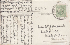 125532 1907 MAIL TO WORCESTER WITH 'FAWLEY STATION/HEREFORD' SKELETON STYLE DATE STAMP.
