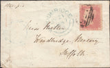125539 1857 DIE 2 1D PL.49 PALE ROSE ON TRANSITIONAL PAPER (SPEC C9(4)(EC) ON COVER LOUGHBOROUGH TO SUFFOLK.