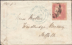 125539 1857 DIE 2 1D PL.49 PALE ROSE ON TRANSITIONAL PAPER (SPEC C9(4)(EC) ON COVER LOUGHBOROUGH TO SUFFOLK.