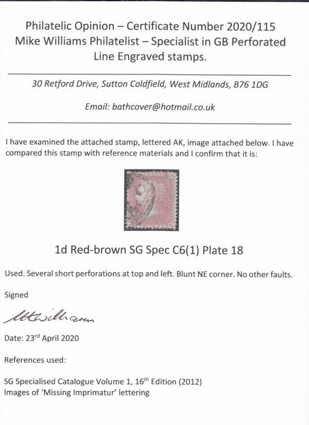 125553 1855 DIE 2 1D PL.18 L.C.14 (SPEC C6)(AK)/MISSING IMPRIMATUR LETTERING.