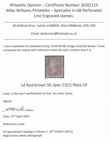 125560 1855 DIE 2 1D PL.19 ON VERY BLUED PAPER S.C.14 (SG24a)(DB).