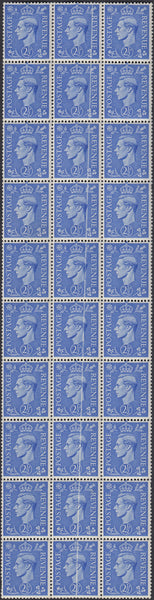 125566 1941 2½D LIGHT ULTRAMARINE BLOCK OF 30 WITH DR. BLADE FLAW.