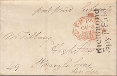 125590 1825 'RICHMOND' LONDON COUNTRY SORTING OFFICE HAND STAMP (L521)/'RICHMOND/3PY P PAID' HAND STAMP (L508).
