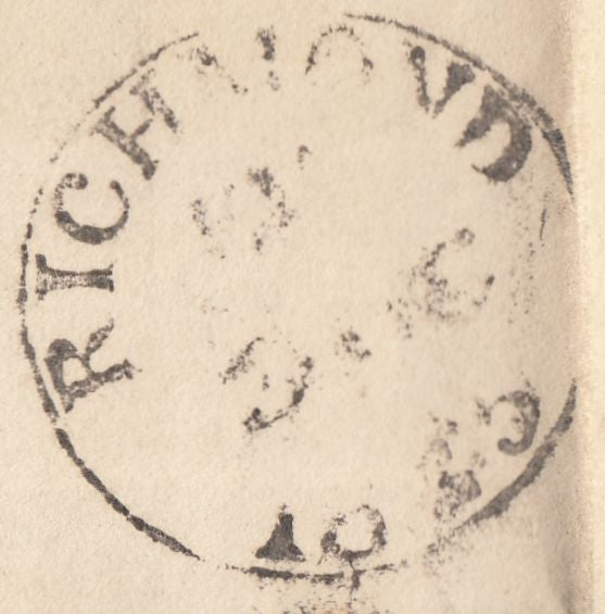 125590 1825 'RICHMOND' LONDON COUNTRY SORTING OFFICE HAND STAMP (L521)/'RICHMOND/3PY P PAID' HAND STAMP (L508).