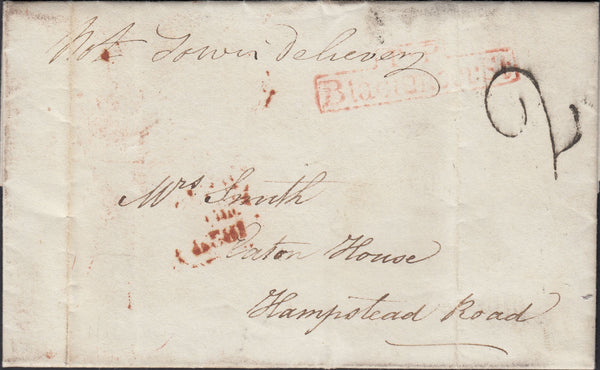 125591 1838 MAIL USED IN LONDON WITH MANUSCRIPT 'NOT TOWN DELIVERY'.