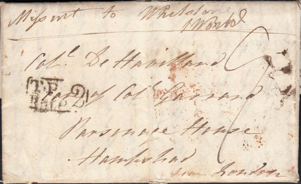 125596 1833 MAIL HYTHE (KENT) TO HAMPSTEAD WITH MANUSCRIPT 'MIFSENT TO WHETSTONE'.