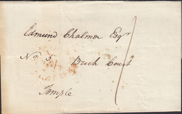 125632 1800 MAIL USED IN LONDON WITH 'LOMBARD ST/UNPAID/PENNY POFT' RECEIVER'S HAND STAMP IN BLACK (L447).