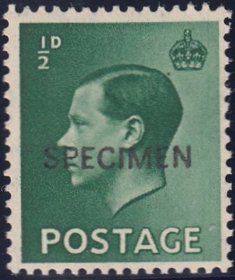 125636 1936 KEDVIII ½D (SG457) OVERPRINTED 'SPECIMEN' TYPE 30 (SPEC P1sc).