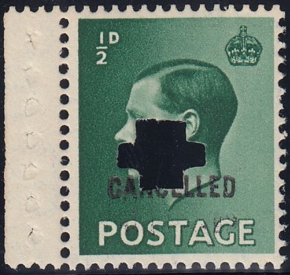 125637 1936 KEDVIII ½D (SG457) OVERPRINTED 'CANCELLED' TYPE 33P (SPEC P1t).