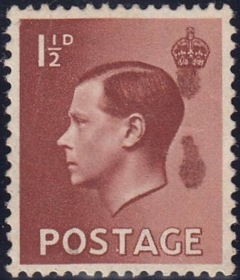 125649 1936 KEDVIII 1½D (SG459) WITH INK SPILLAGE.