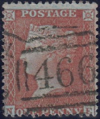 125693 1855 DIE 2 1D PL.21 S.C.14 ON VERY BLUED PAPER (SG24a)(NE).