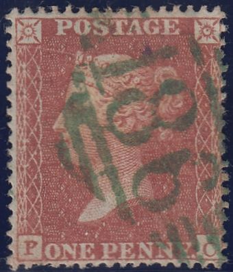 125694 1855 DIE 2 1D PL.15 S.C.16 (SG21)(PC) WITH '186' NUMERAL OF DUBLIN IN GREEN (SPEC C1vc).