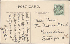 125736 1907 MAIL DUDDINGTON (NORTHANTS) TO STAMFORD WITH 'DUDDINGTON' DATE STAMP.