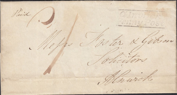 125772 1841 MAIL USED LOCALLY IN ALNWICK (NORTHUMBERLAND) WITH 'ALNWICK/PENNY POST' HAND STAMP (NR49).