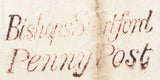 125783 1839 MAIL BISHOPS STORTFORD TO LONDON WITH 'BISHOPS STORTFORD/PENNY POST' HAND STAMP (HE122).