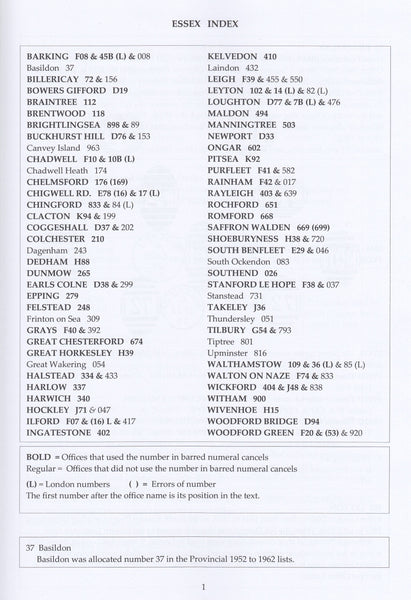 125798 BARRED NUMERAL CANCELLATIONS OF ENGLAND AND WALES by John Parmenter - A New Revised Edition, Volume three - Essex to Kent