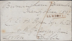 125807 1837 FREE FRONT BIRMINGHAM TO DUBLIN WITH 'ELMDON P.P' HAND STAMP (BM276).