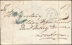 125872 1855 UNPAID MAIL SOUTHAMPTON TO LONDON WITH '2' CHARGE MARK IN BLUE-GREEN OF SOUTHAMPTON (HA1345/1348).