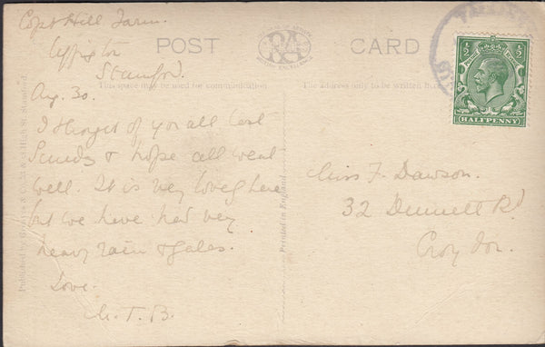 125928 CIRCA 1915 MAIL TALLINGTON (LINCS) TO CROYDON WITH 'TALLINGTON/STAMFORD' RUBBER DATE STAMP.