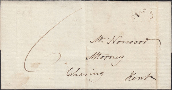 125954 1826 MAIL TO CHARING, KENT WITH 'SITTINGBOURNE/PENNY POST' HAND STAMP (KT1094) AND 'POSTMASTERS PERK'.