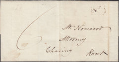 125954 1826 MAIL TO CHARING, KENT WITH 'SITTINGBOURNE/PENNY POST' HAND STAMP (KT1094) AND 'POSTMASTERS PERK'.